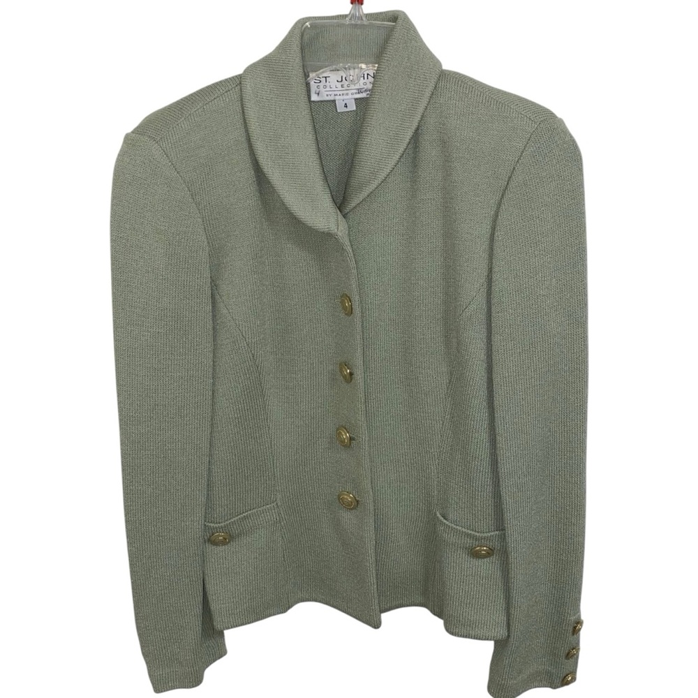St John Collection Vintage 90s Knit Blazer Size 4 Green Gold Buttons